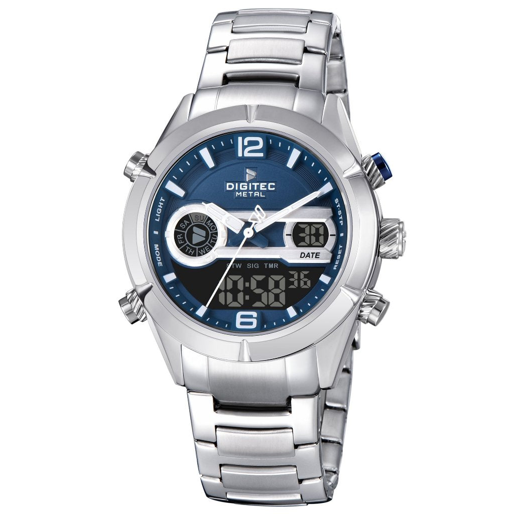 Jam Tangan Pria DIGITEC DAM-2801R Dual Time Case Metal Stainless Steel Strap